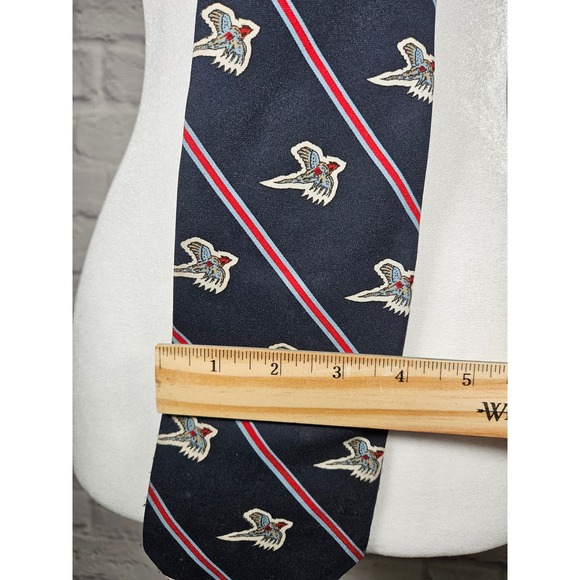 Mens Vintage JC Penny Tie Designer Collection Navy Red Birds - Picture 5 of 5